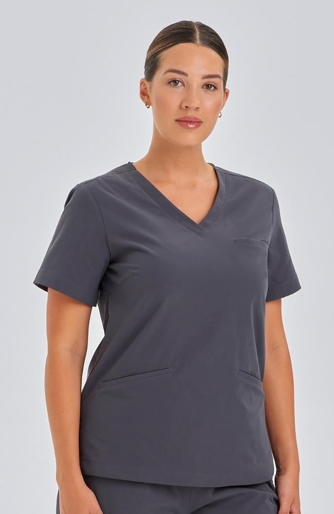 Women's Calyx V-Neck Scrub Top, PWT Pewter | pewter, large