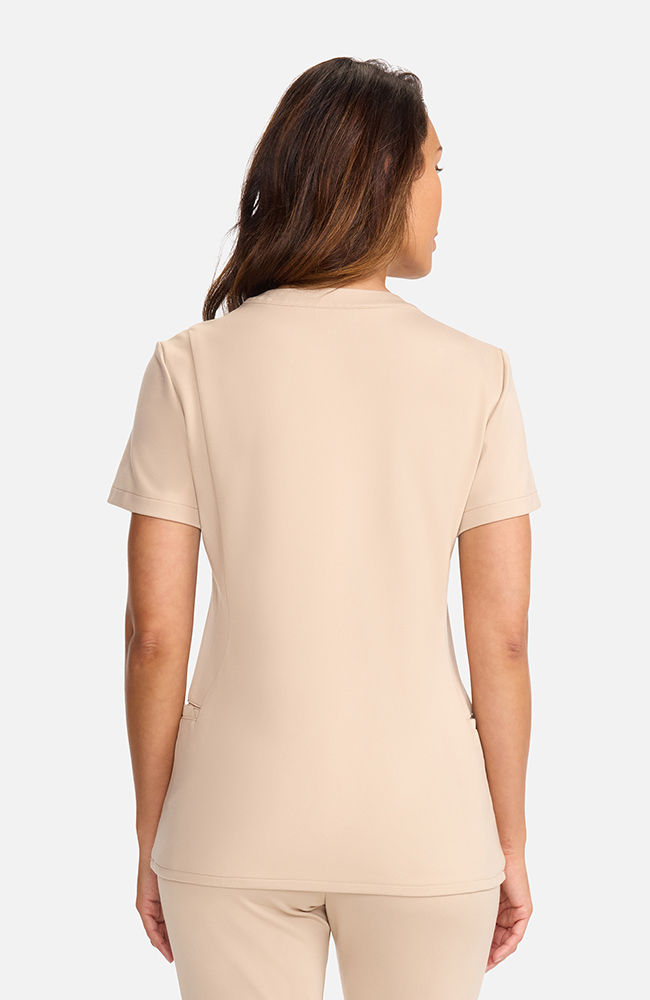 Women's Ponte V-Neck Scrub Top, TAT Toasted Tan | brown, large