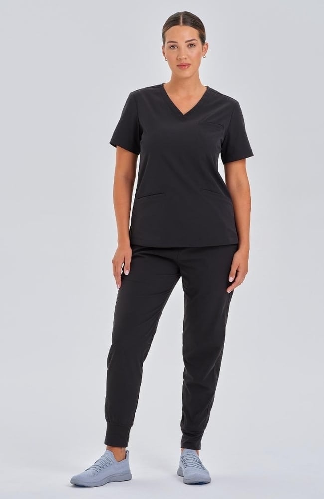 Women's Calyx V-Neck Scrub Top, BLK Black, large