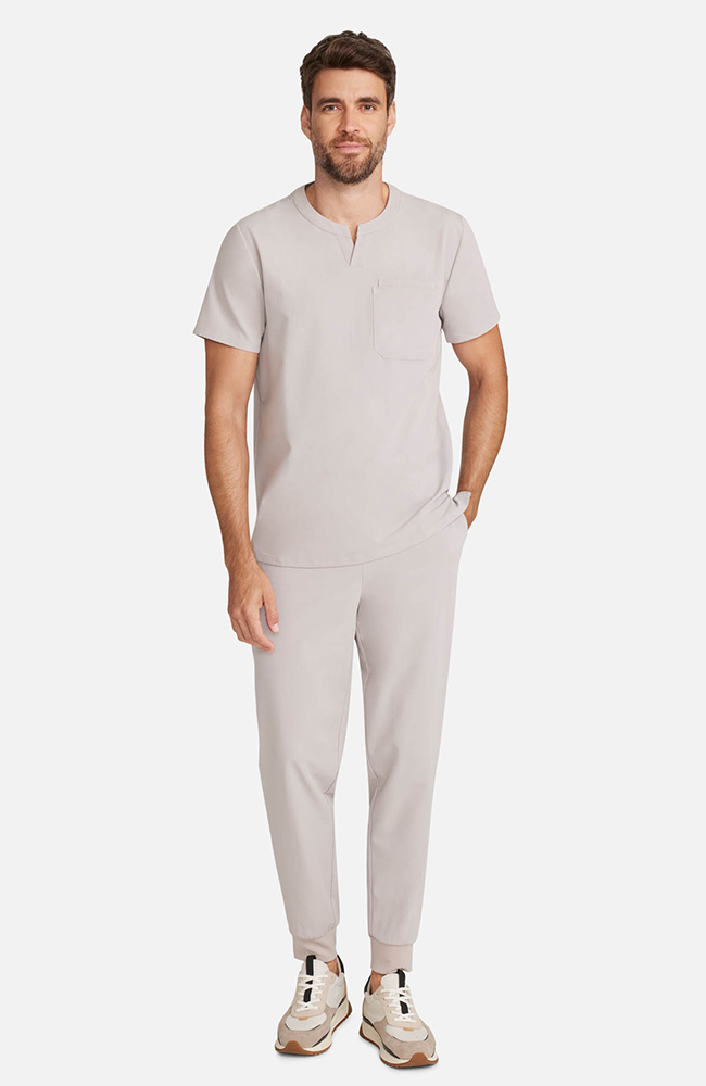 Men's Cirrus Split Crew Neck Scrub Top, WMS Warm Stone | grey, large