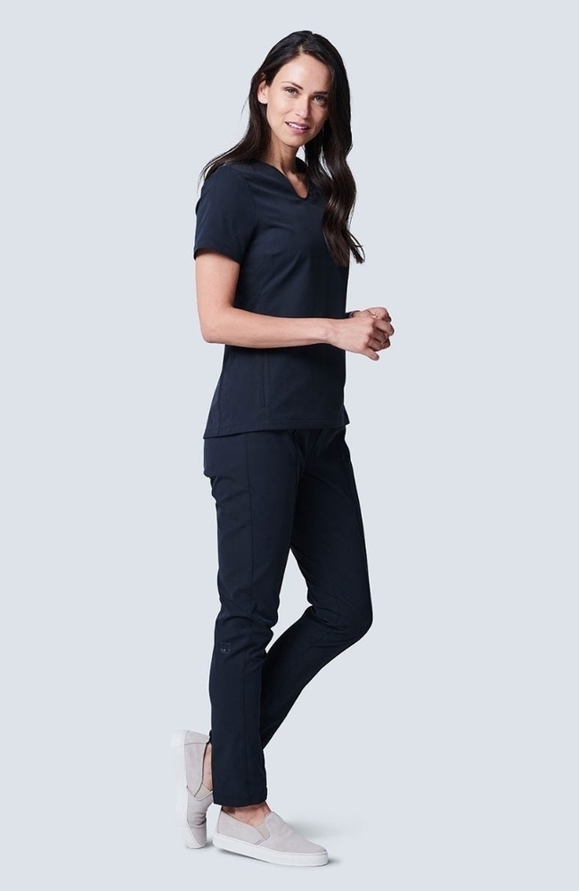 Women's Sola Round Y-Neck Scrub Top, BLK Black, large