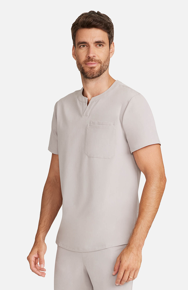 Men's Cirrus Split Crew Neck Scrub Top, WMS Warm Stone | grey, large