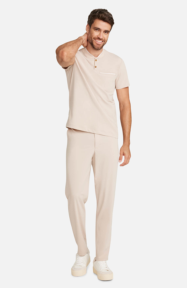 Men&rsquo;s Rib Collar Henley Scrub Top, TAT Toasted Tan | brown, large