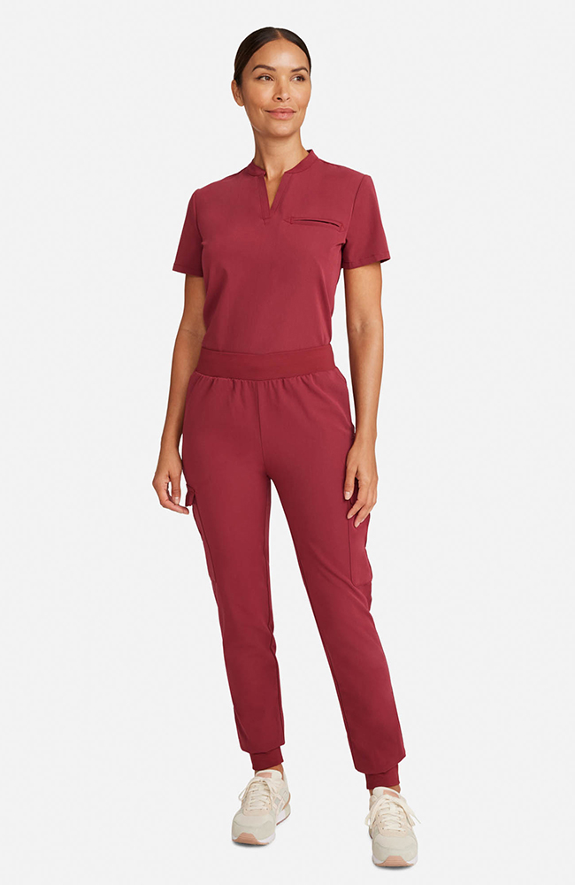 Women's Scrub Set: Taiga Welt Pocket Top & Bosque Jogger Pant, CHW Cherry Wood | red, large