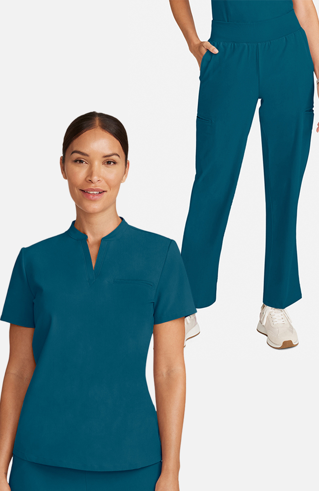 Women's Scrub Set: Taiga Welt Pocket Top & Straight Leg Ankle Pant, CAR Caribbean Blue | caribbean blue, large