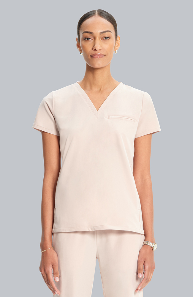 Women's Flora 3-Pocket V-Neck Scrub Top, TAT Toasted Tan | brown, large