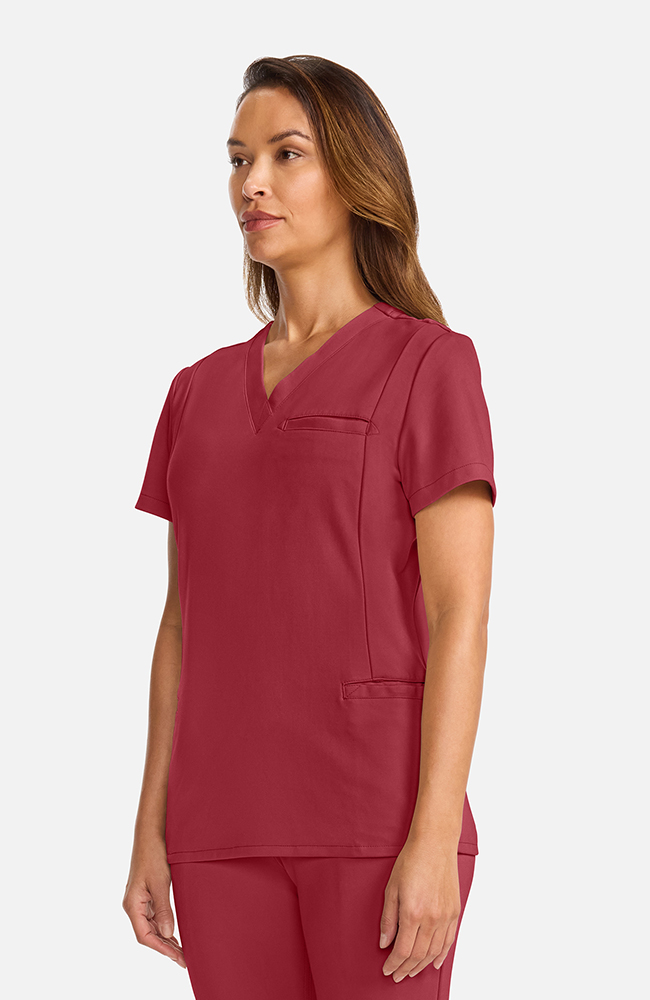 Women's Ponte V-Neck Scrub Top, CHW Cherry Wood | red, large