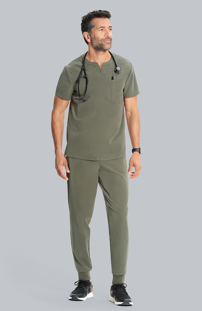 Men's Cirrus Split Crew Neck Scrub Top, OLV Olive | olive, large