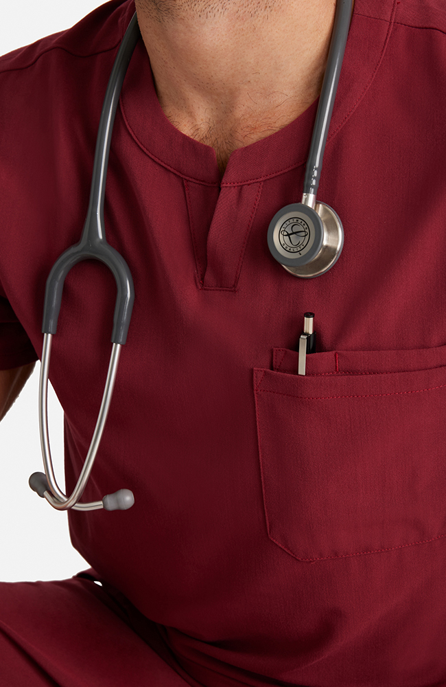 Men's Cirrus Split Crew Neck Scrub Top, CHW Cherry Wood | red, large