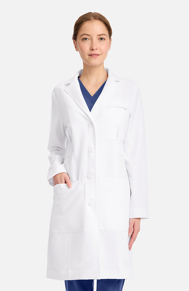 Women's Stella Princess Panel Darted 36&frac12;" Lab Coat, WHT White | white, large
