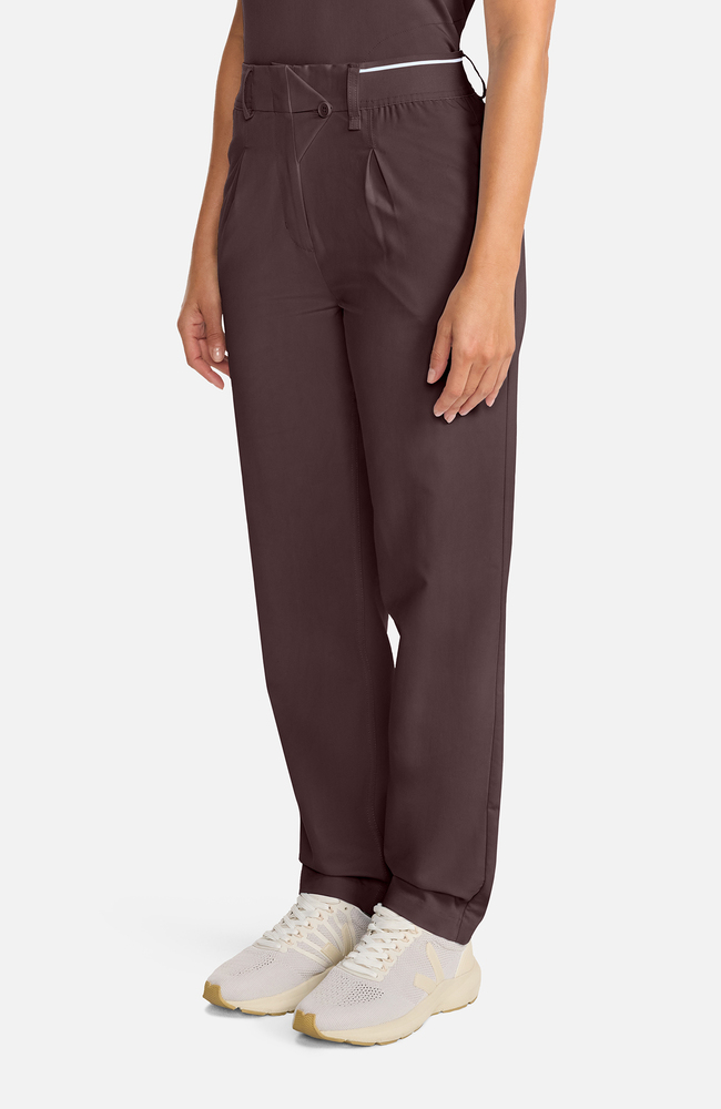 Women's Pleated Barrel Leg Scrub Pant, UMB Umbra | brown, large