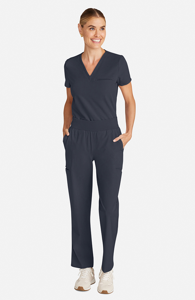 Women's Scrub Set: Flora 3-Pocket Top & Straight Leg Ankle Pant, PWT Pewter | pewter, large