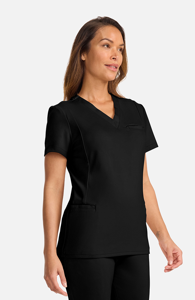 Women's Ponte V-Neck Scrub Top, BLK Black, large