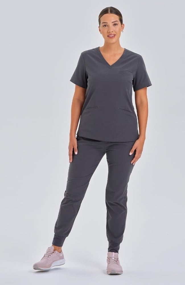 Women's Calyx V-Neck Scrub Top, PWT Pewter | pewter, large