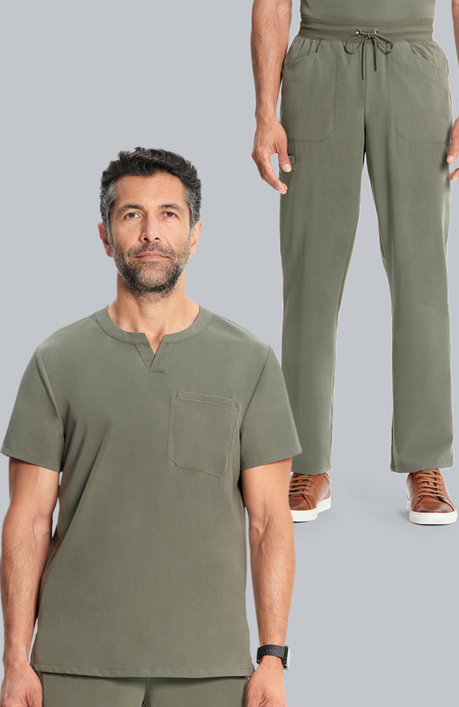 Men's Scrub Set: Cirrus Split Neck Top & Zephyr Straight Leg Pant, OLV Olive | olive, large