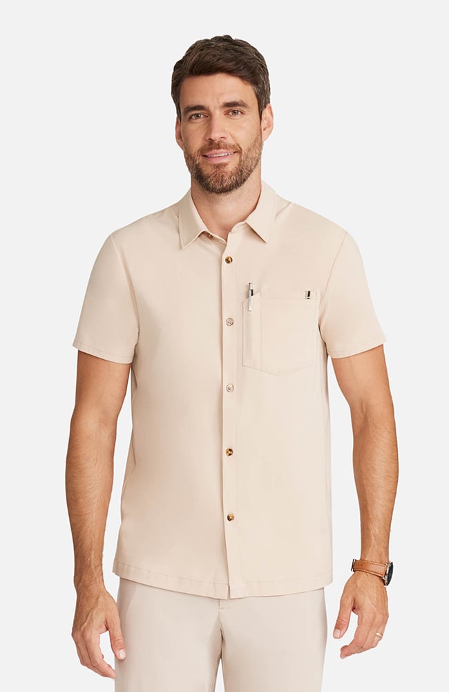 Men&rsquo;s Button-Up Short Sleeve Scrub Top, , large