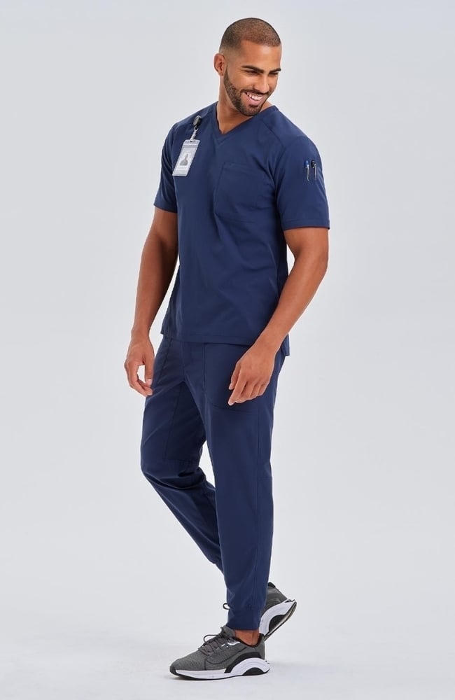 Men's Apex V-Neck Scrub Top, NAV Navy Blue | navy, large