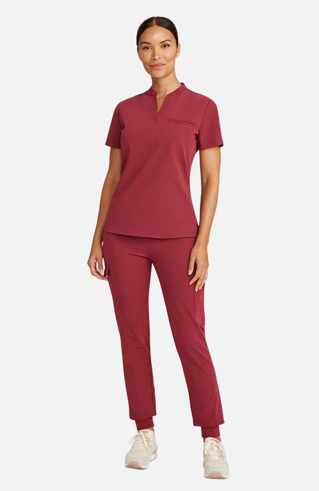 Women's Scrub Set: Taiga Welt Pocket Top & Bosque Jogger Pant, CHW Cherry Wood | red, large