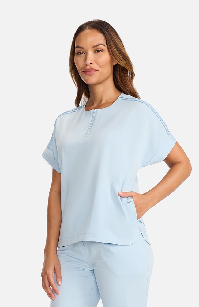 Women's Quarter-Zip Dolman Scrub Top, ICB Ice Blue | blue, large