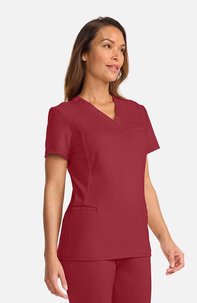 Women's Ponte V-Neck Scrub Top, CHW Cherry Wood | red, large