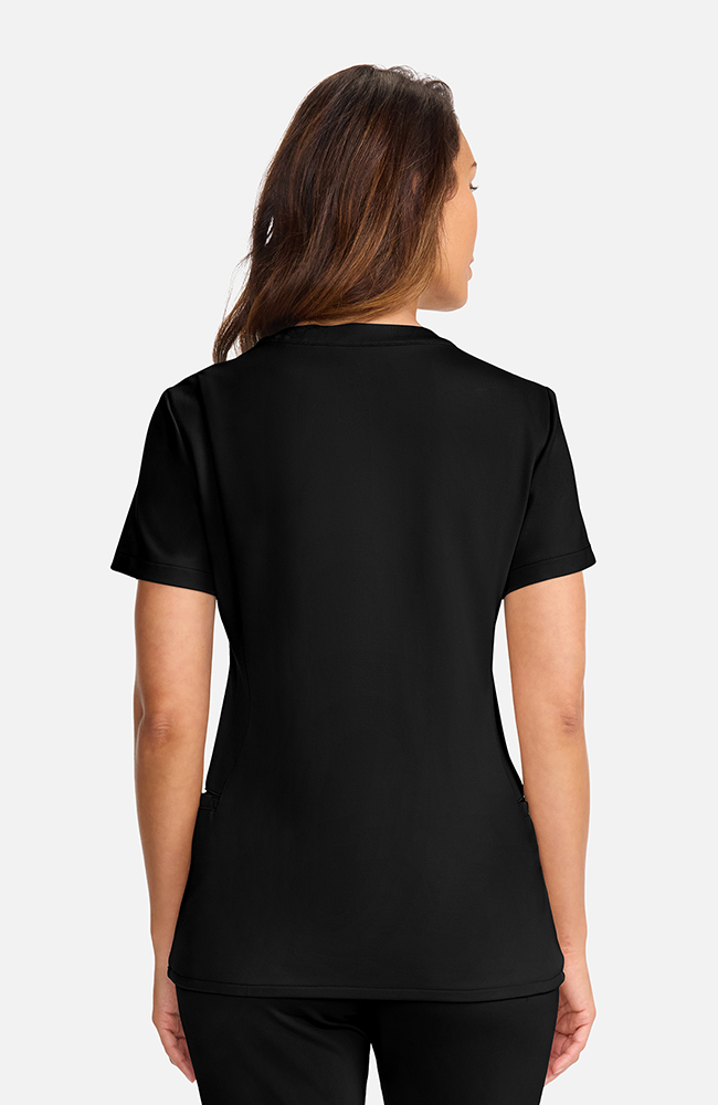 Women's Ponte V-Neck Scrub Top, BLK Black, large