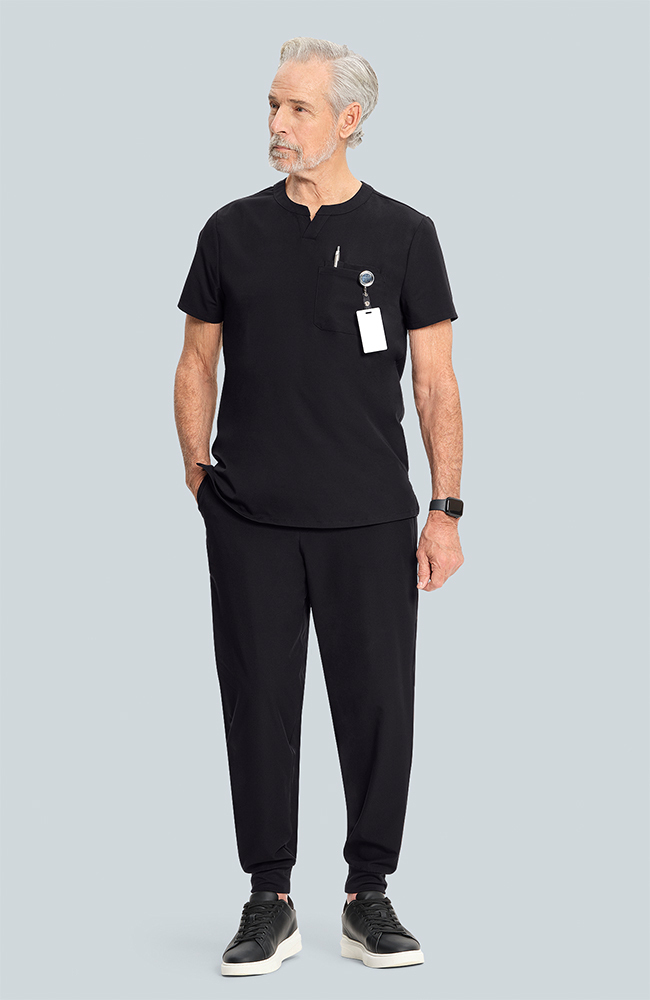 Men's Cirrus Split Crew Neck Scrub Top, BLK Black | black, large