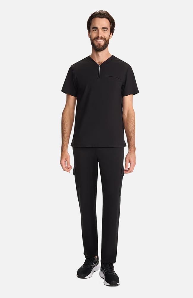Men's Ponte Quarter Zip V-Neck Scrub Top, , large