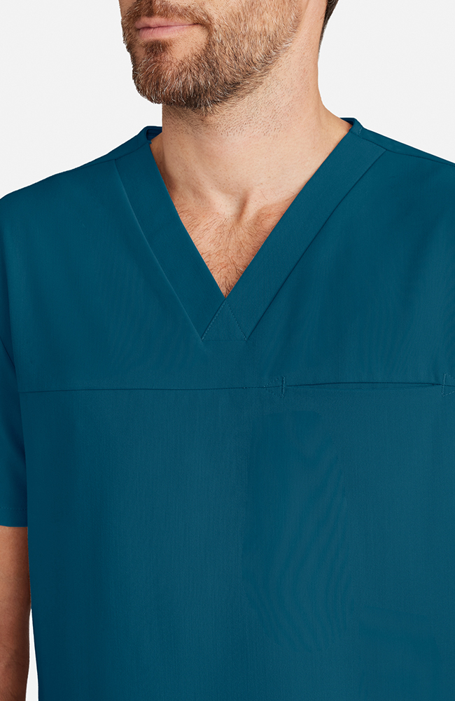Men's Vapor 3-Pocket V-Neck Seamed Scrub Top, CAR Caribbean Blue | caribbean blue, large