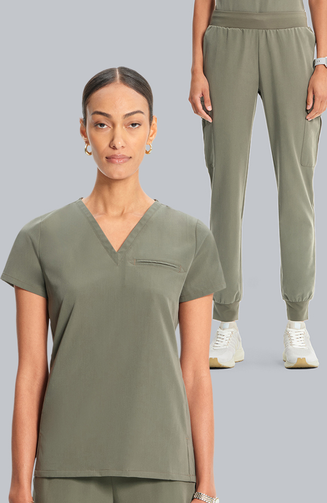 Women's Scrub Set: Flora 3-Pocket Top & Bosque Jogger Pant, OLV Olive | olive, large