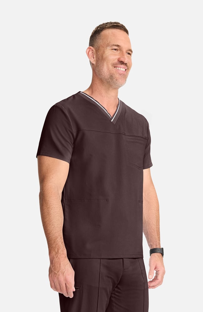 Men's V-Neck Scrub Top, UMB Umbra | brown, large