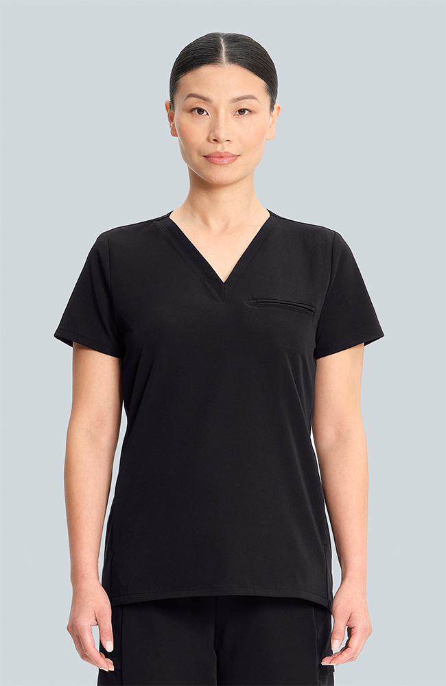Women's Flora 3-Pocket V-Neck Scrub Top, BLK Black, large