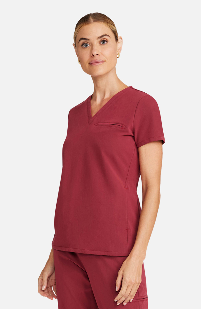Women's Scrub Set: Flora 3-Pocket Top & Straight Leg Ankle Pant, CHW Cherry Wood | red, large