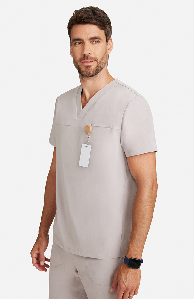 Men's Vapor 3-Pocket V-Neck Seamed Scrub Top, WMS Warm Stone, large