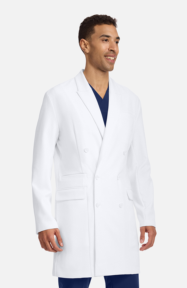 Men's Watson Double Breasted 38" Lab Coat, WHT White | white, large
