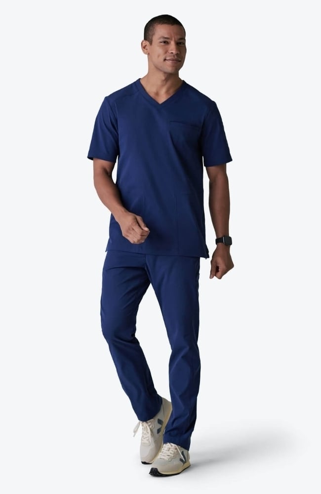 Men's Realm V-Neck Scrub Top, NAV Navy Blue, large
