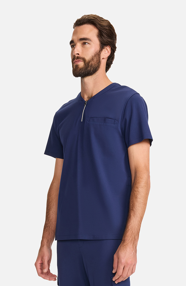 Men's Ponte Quarter Zip V-Neck Scrub Top, NAV Navy | navy, large