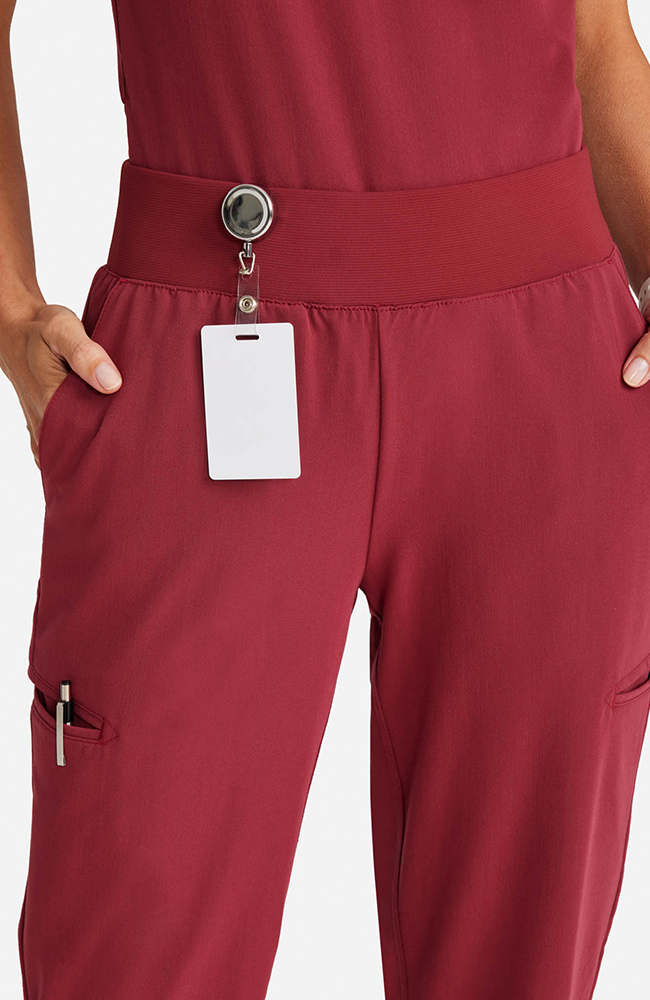 Women's Scrub Set: Flora 3-Pocket Top & Straight Leg Ankle Pant, CHW Cherry Wood | red, large