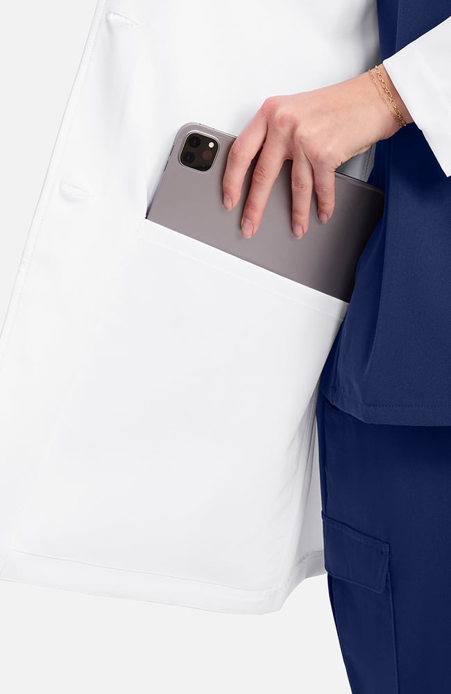 Women's Lise Flap Pocket 33&frac12;" Lab Coat, WHT White | white, large