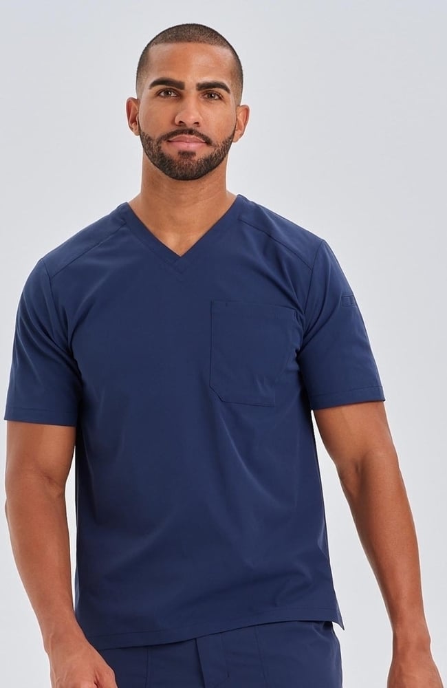 Men's Apex V-Neck Scrub Top, NAV Navy Blue | navy, large
