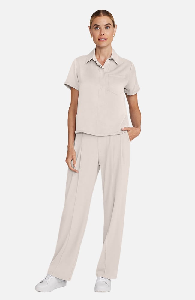 Women&rsquo;s Scrub Set: Cropped Button-Up Top & Pleated Wide Leg Pant, , large