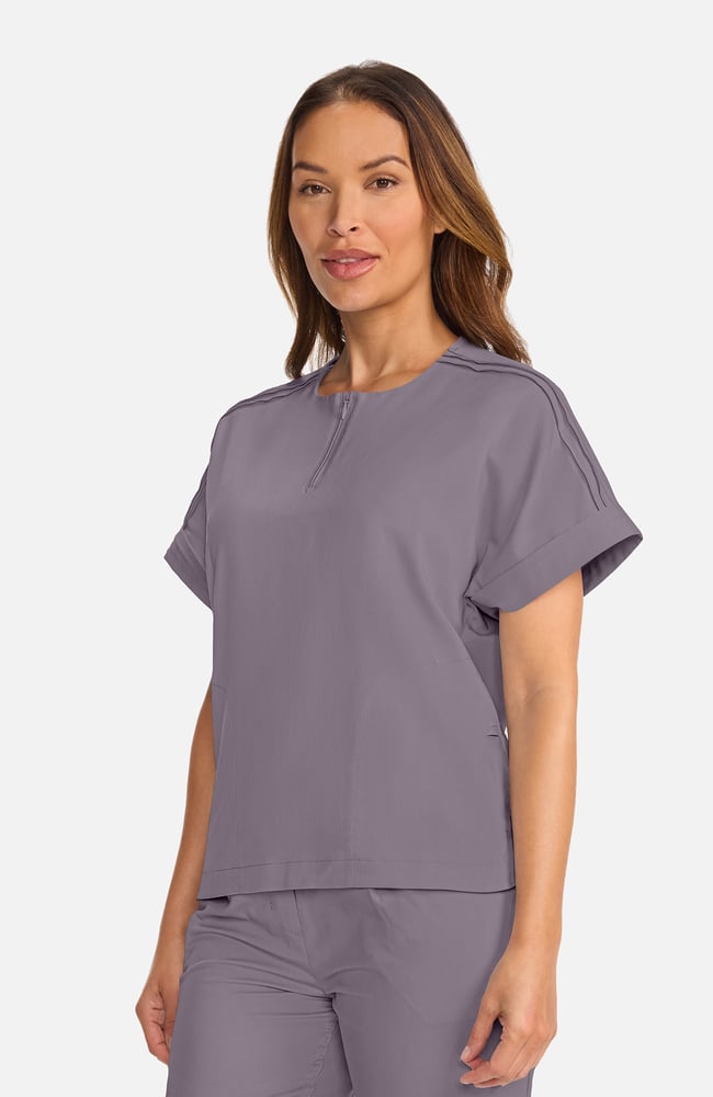 Women's Quarter-Zip Dolman Scrub Top, MIN Mink | grey, large