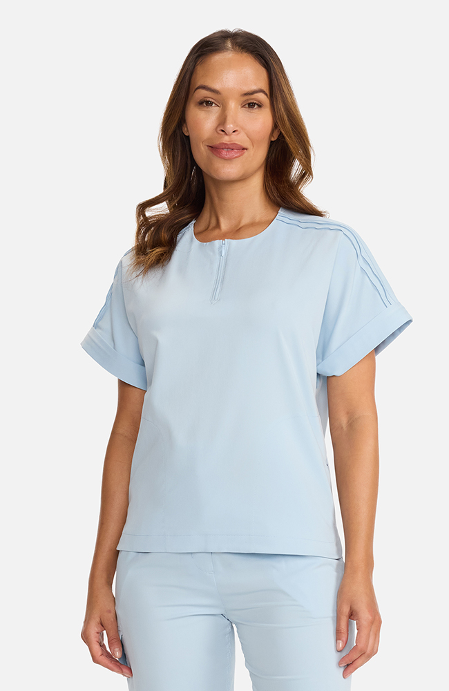 Women's Quarter-Zip Dolman Scrub Top, ICB Ice Blue | blue, large