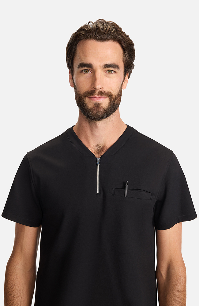 Men's Ponte Quarter Zip V-Neck Scrub Top, , large