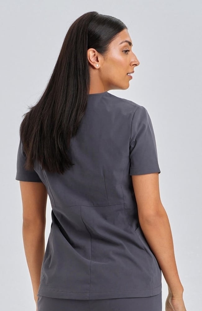 Women's Sola Round Y-Neck Scrub Top, PWT Pewter | pewter, large