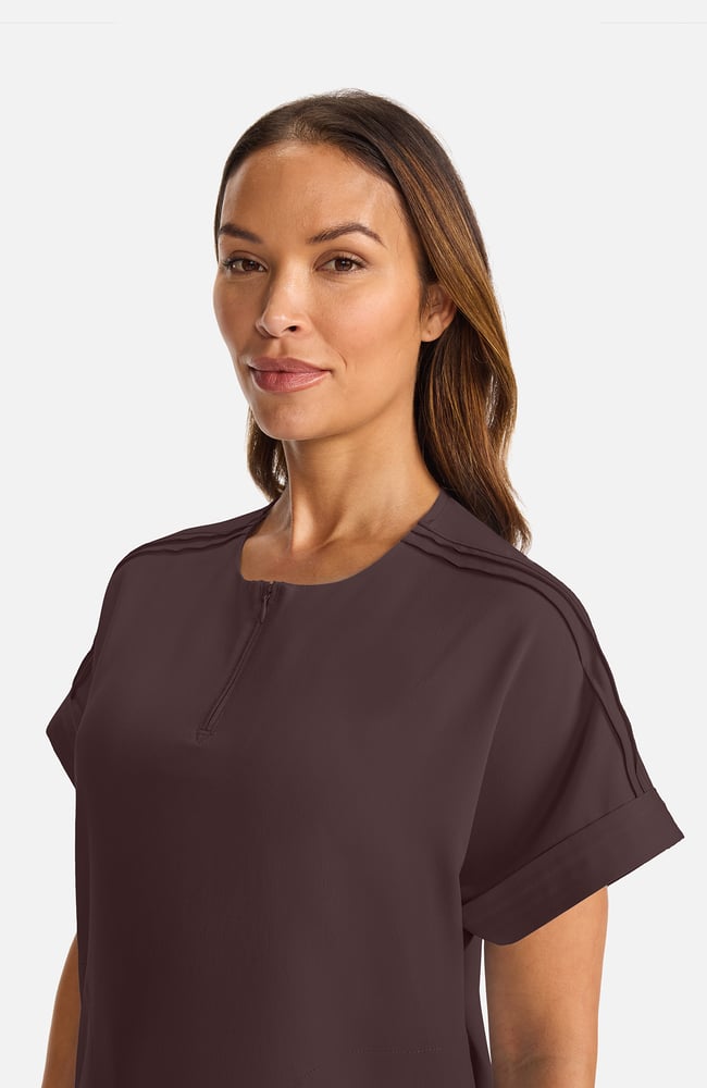 Women's Quarter-Zip Dolman Scrub Top, UMB Umbra | brown, large