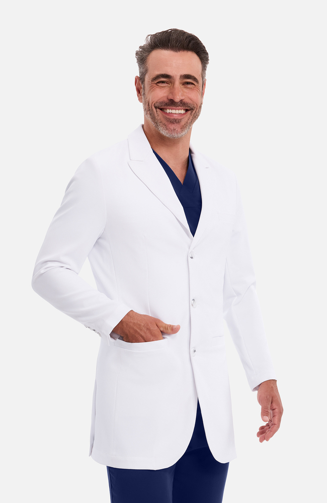 Men's Bennet Slim Stretch 34¾" Lab Coat, WHT White | white, large