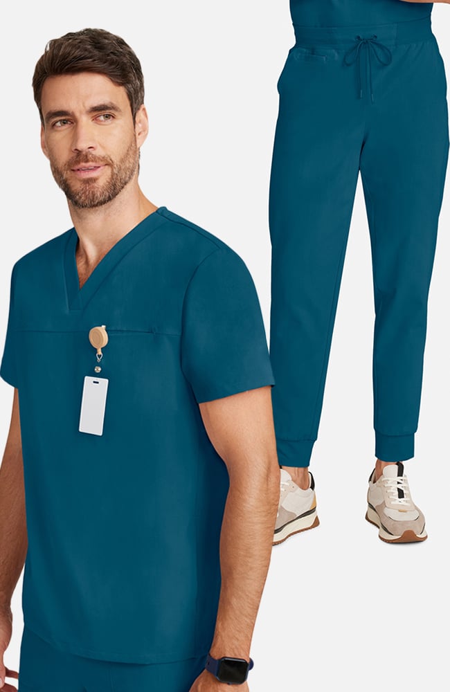 Men's Scrub Set: Vapor 3-Pocket Top &  Drift Jogger Pant, CAR Caribbean Blue | caribbean blue, large
