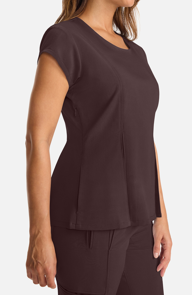 Women's Crew Neck Pleated Peplum Scrub Top, UMB Umbra, large