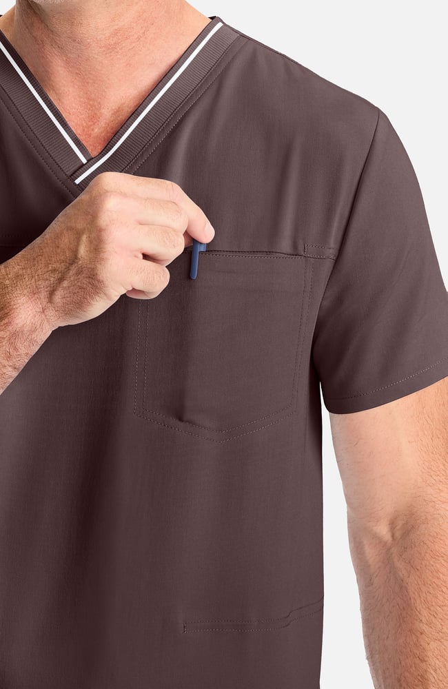 Men's V-Neck Scrub Top, UMB Umbra | brown, large