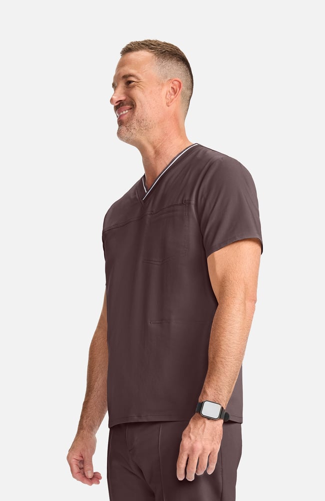 Men's V-Neck Scrub Top, UMB Umbra | brown, large
